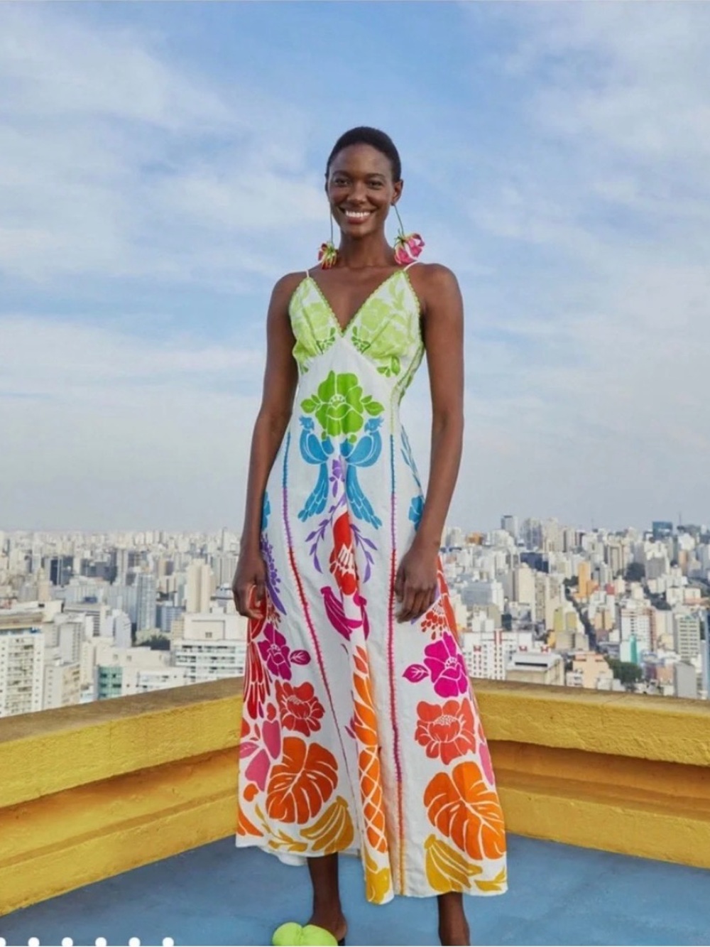 FARM Rio White Maxi Dress with Rainbow Floral Print - Picture 1 of 3